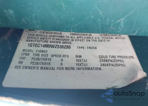 1998 GMC Sierra 1500 Sl Wideside from USA, damaged, VIN 1GTEC14M9WZ536286